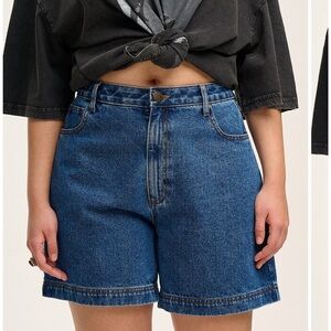 Lucy & Yak Lexi High Waisted Denim Shorts in Mid Wash Blue